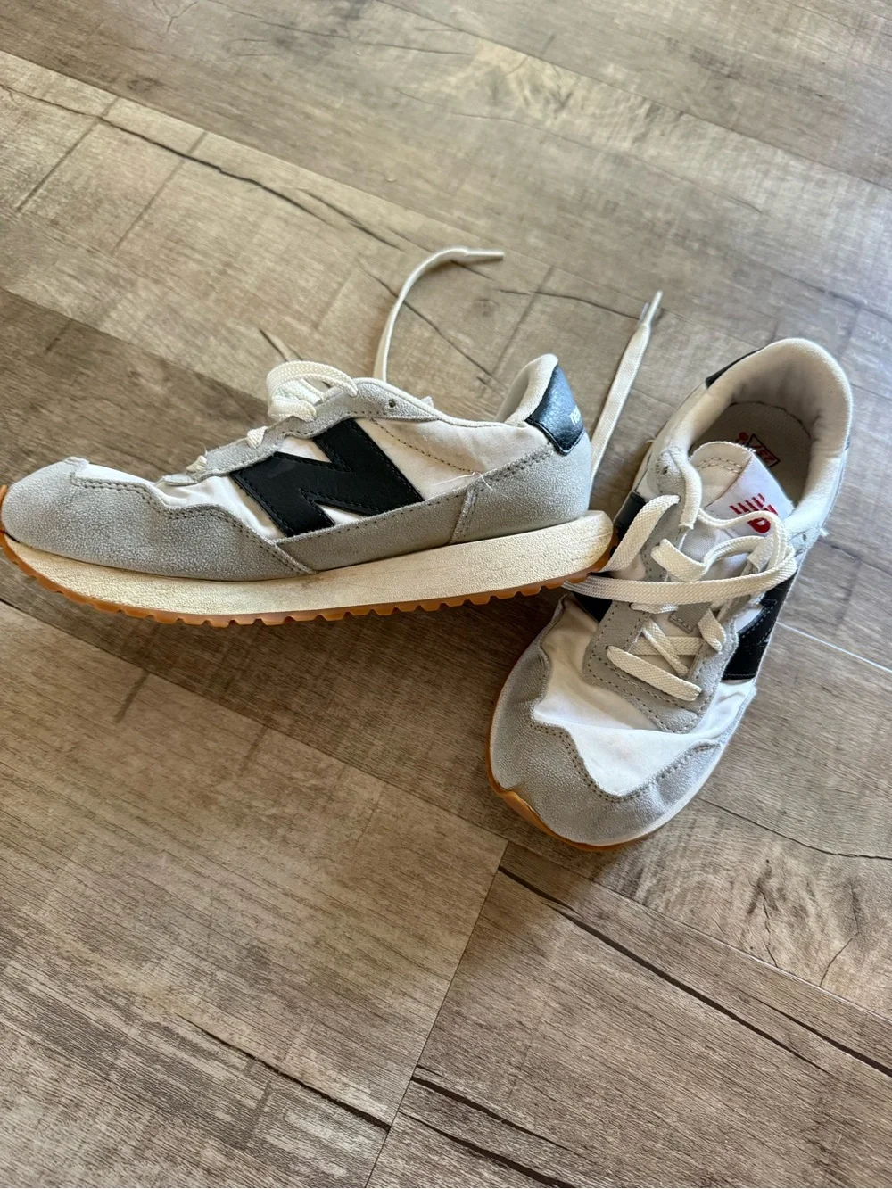 New Balance Kids White, Gray and Black Lace-Up Sneakers